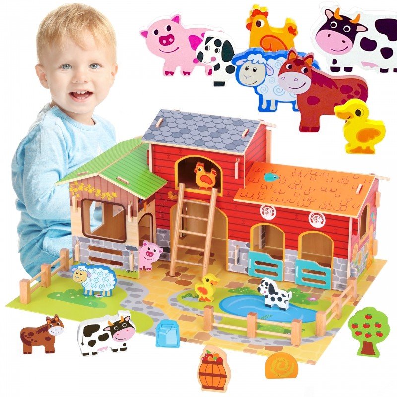 Wooden Farm Set - 18 pcs - Kindeco