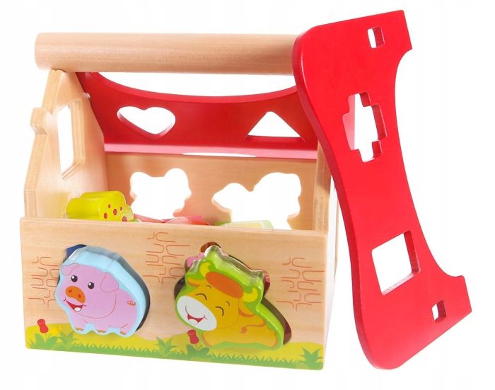 Wooden Farmhouse Shape Sorter with Animals - Kindeco