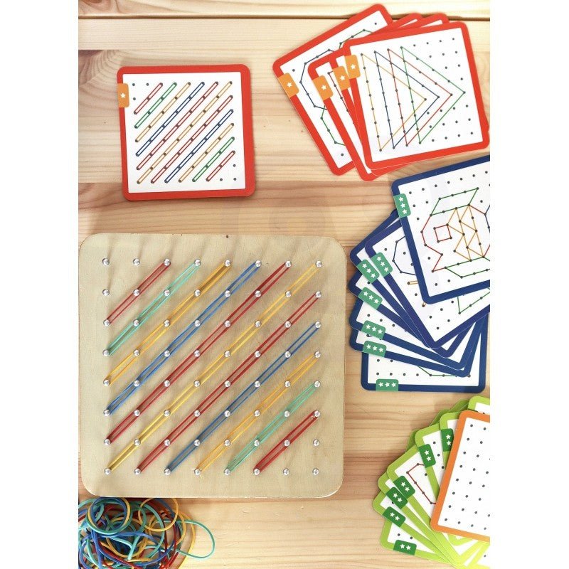 Wooden Geoboard Puzzle with Rubber Bands - Kindeco