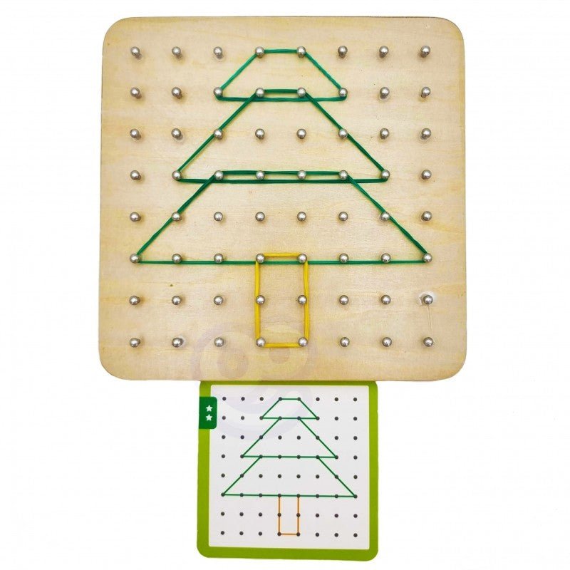 Wooden Geoboard Puzzle with Rubber Bands - Kindeco