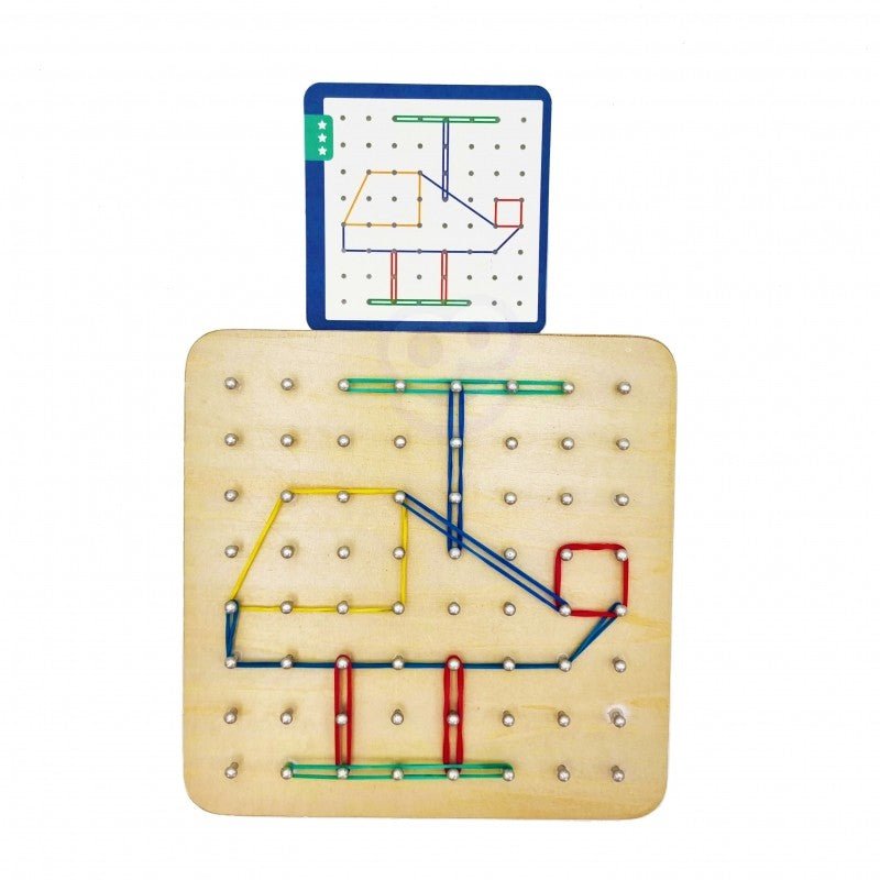 Wooden Geoboard Puzzle with Rubber Bands - Kindeco