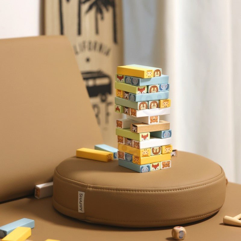 Wooden Shaky Tower Skill Game with Animals - Kindeco