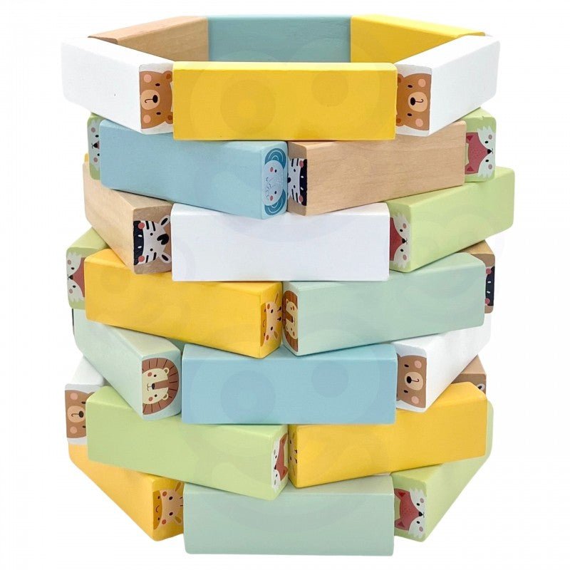 Wooden Shaky Tower Skill Game with Animals - Kindeco