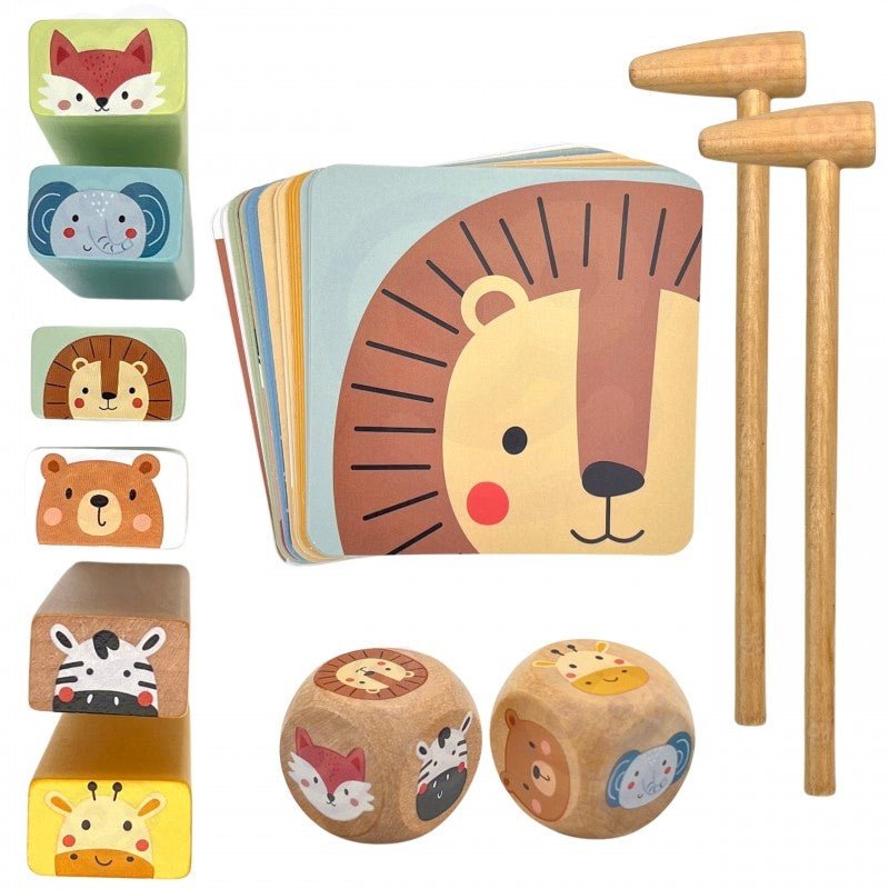 Wooden Shaky Tower Skill Game with Animals - Kindeco