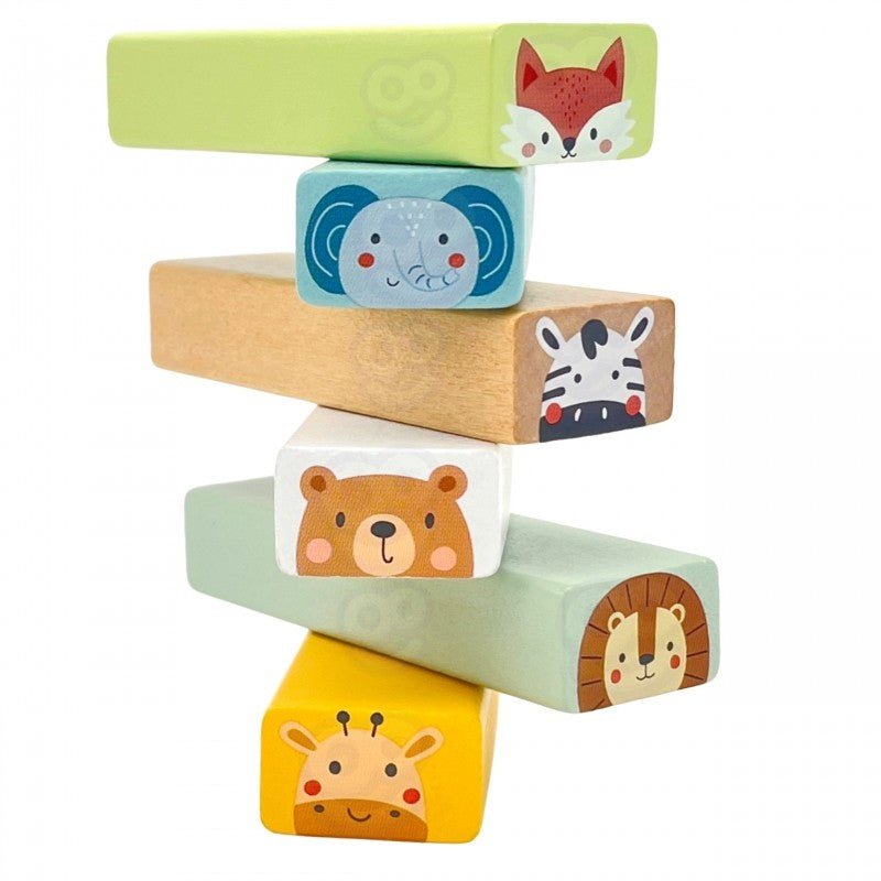 Wooden Shaky Tower Skill Game with Animals - Kindeco