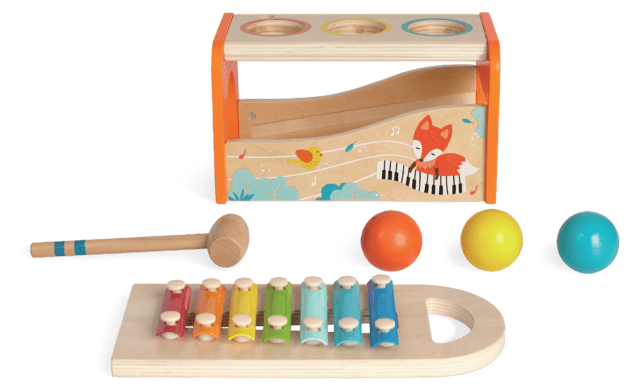 Wooden Xylophone & Hammer Bench with Balls - Kindeco
