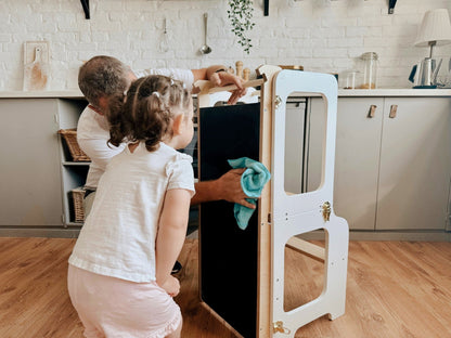 4 - in - 1 Creative Tower with Blackboard And Slide - Kindeco