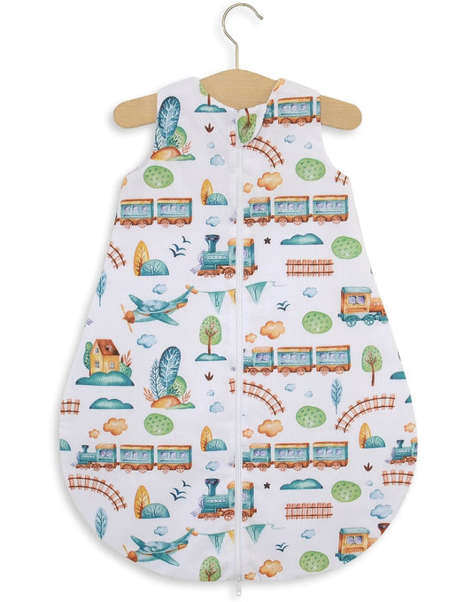 Baby Sleeping Bag S – Turquoise Train - Kindeco