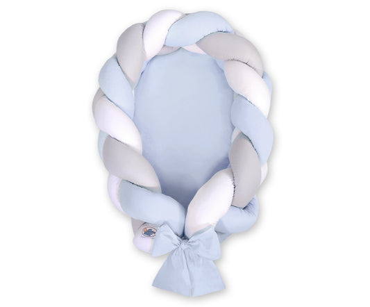 Braided baby nest 2 - in - 1 – White, Gray & Blue - Kindeco
