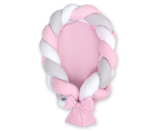 Braided Baby Nest 2 in 1 – White, Gray & Pink - Kindeco