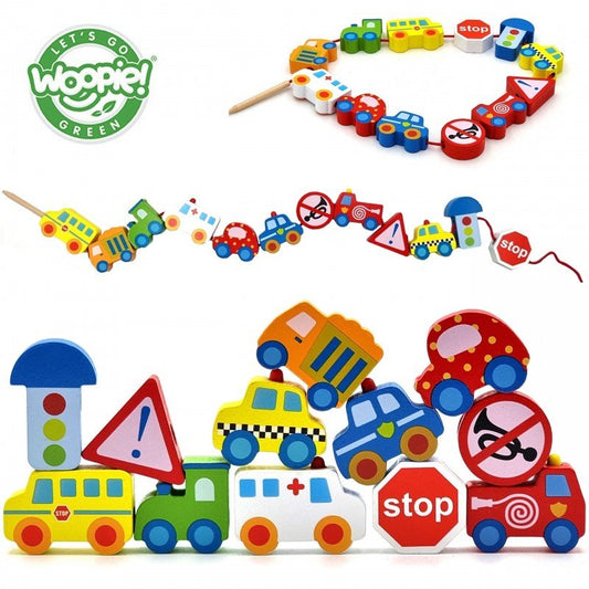 Car Shaped Wooden Threading Blocks - Kindeco