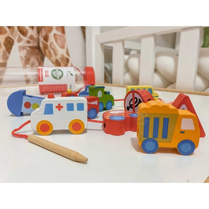 Car Shaped Wooden Threading Blocks - Kindeco