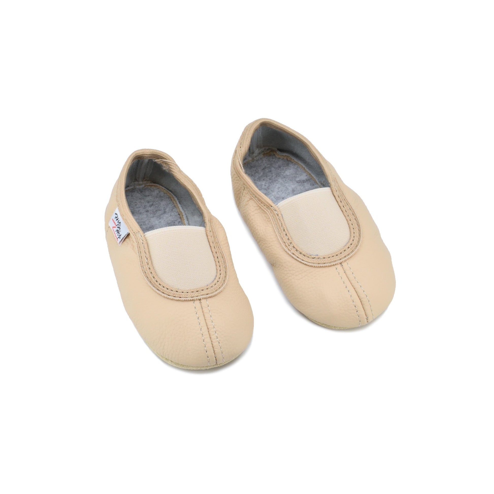Classic Leather Slippers with Elastic for Kids - Beige - Kindeco