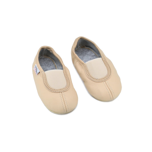 Classic Leather Slippers with Elastic for Kids - Beige - Kindeco