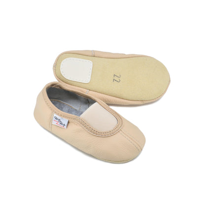Classic Leather Slippers with Elastic for Kids - Beige - Kindeco