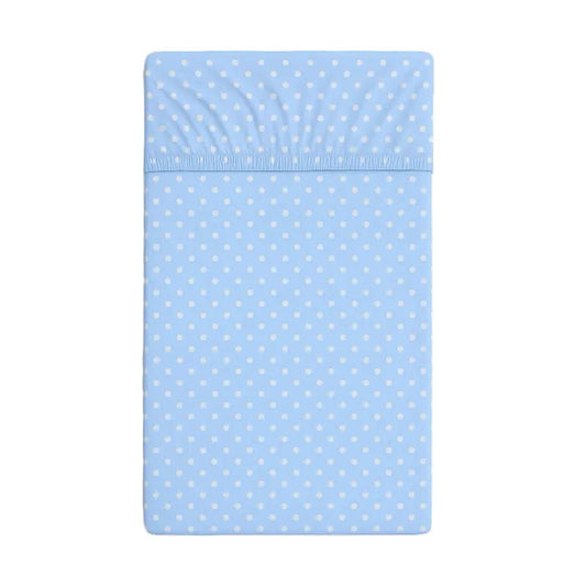 Cotton Fitted Sheet 120x60cm – White Polka Dots on Blue - Kindeco