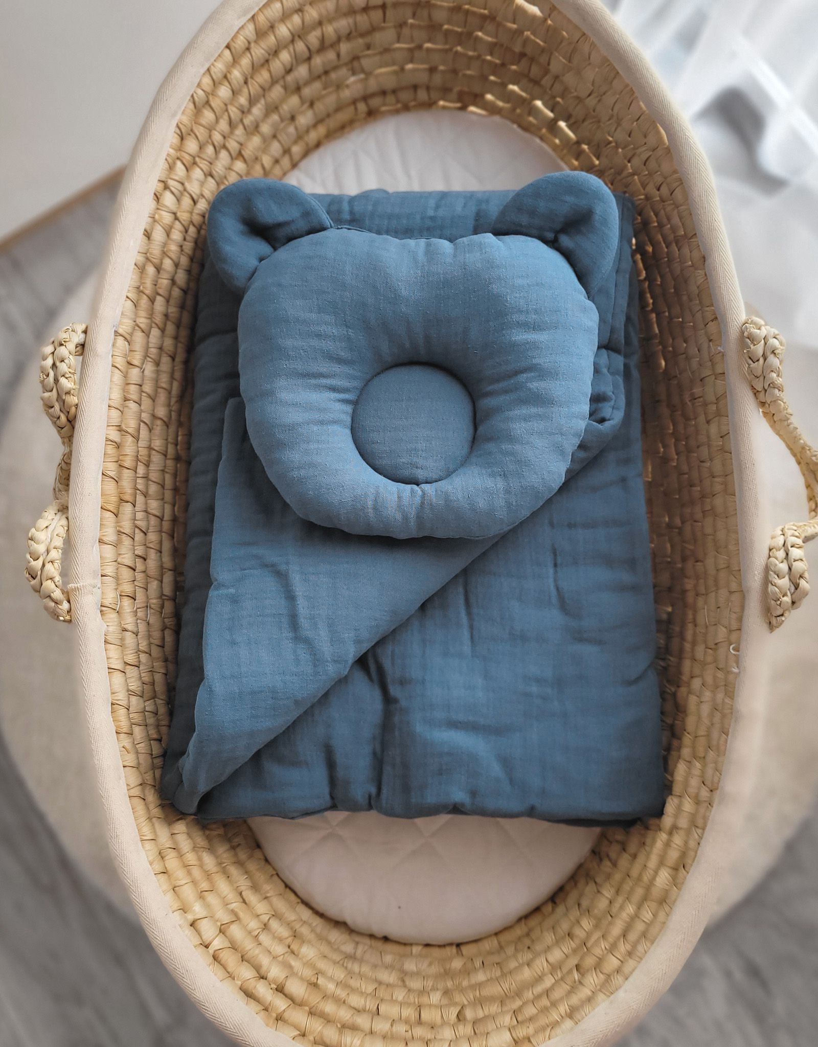 Duvet with Pillow Teddy MUSLIN - 2pc Set - Pastel Blue - Kindeco