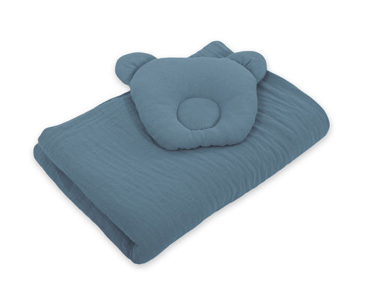 Duvet with Pillow Teddy MUSLIN - 2pc Set - Pastel Blue - Kindeco