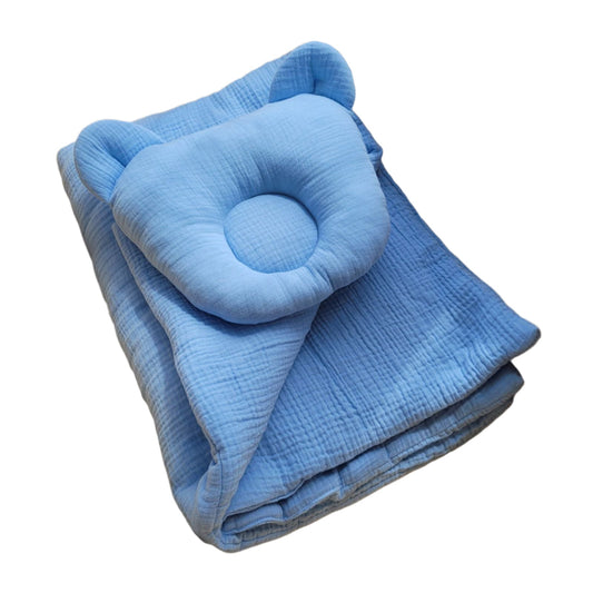 Duvet with Pillow Teddy Muslin - 2pcs Set - Blue - Kindeco