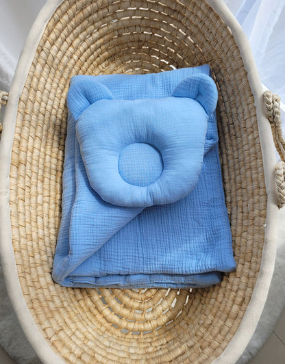 Duvet with Pillow Teddy Muslin - 2pcs Set - Blue - Kindeco