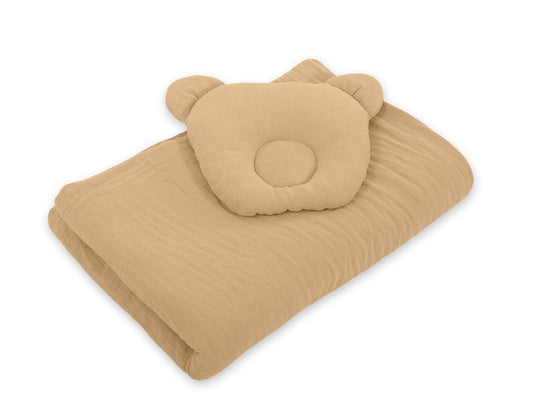 Duvet with Pillow Teddy Muslin - 2pcs Set - Camel - Kindeco