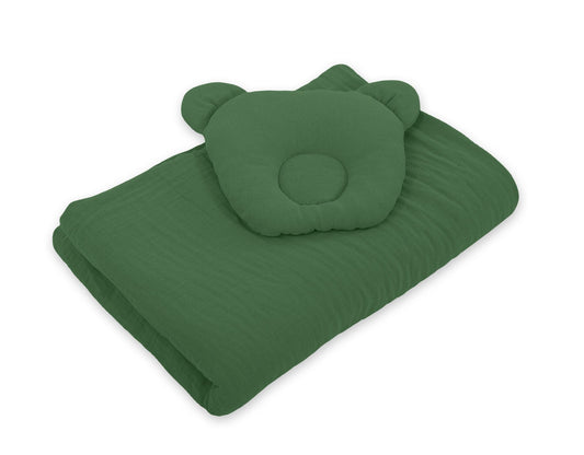 Duvet with Pillow Teddy Muslin - 2pcs Set - Green of the Forest - Kindeco