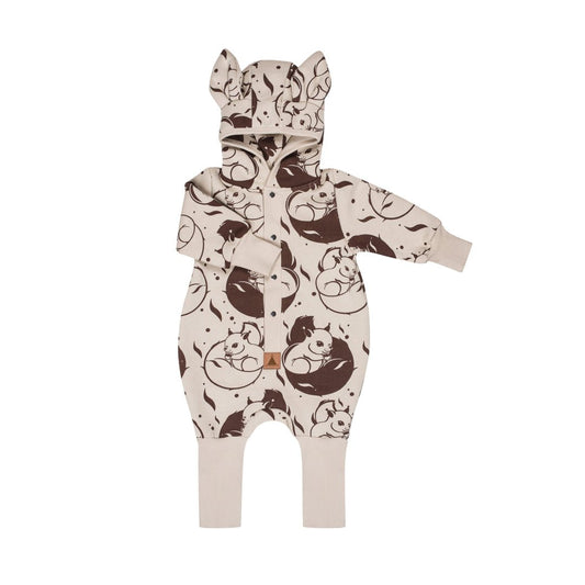 Eared Jumpsuit for Babies and Kids - Beige Squirrel - Kindeco