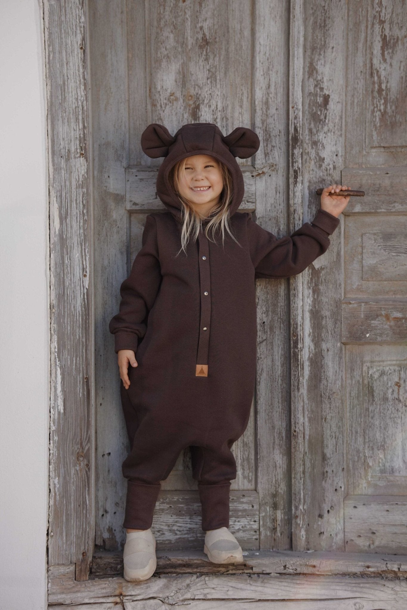 Eared Jumpsuit for Babies and Kids - Chocolate - Kindeco