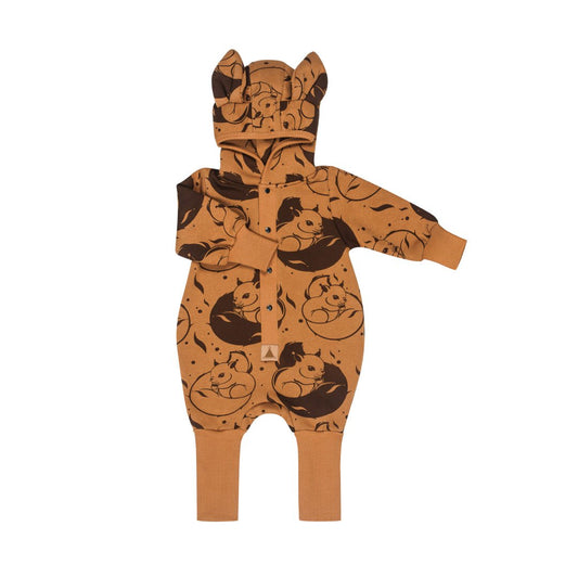 Eared Jumpsuit for Babies and Kids - Cinnamon Squirrel - Kindeco