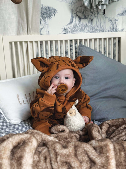 Eared Jumpsuit for Babies and Kids - Cinnamon Squirrel - Kindeco