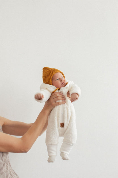 Eared Jumpsuit for Babies and Kids - Fuzzy Ecru - Kindeco