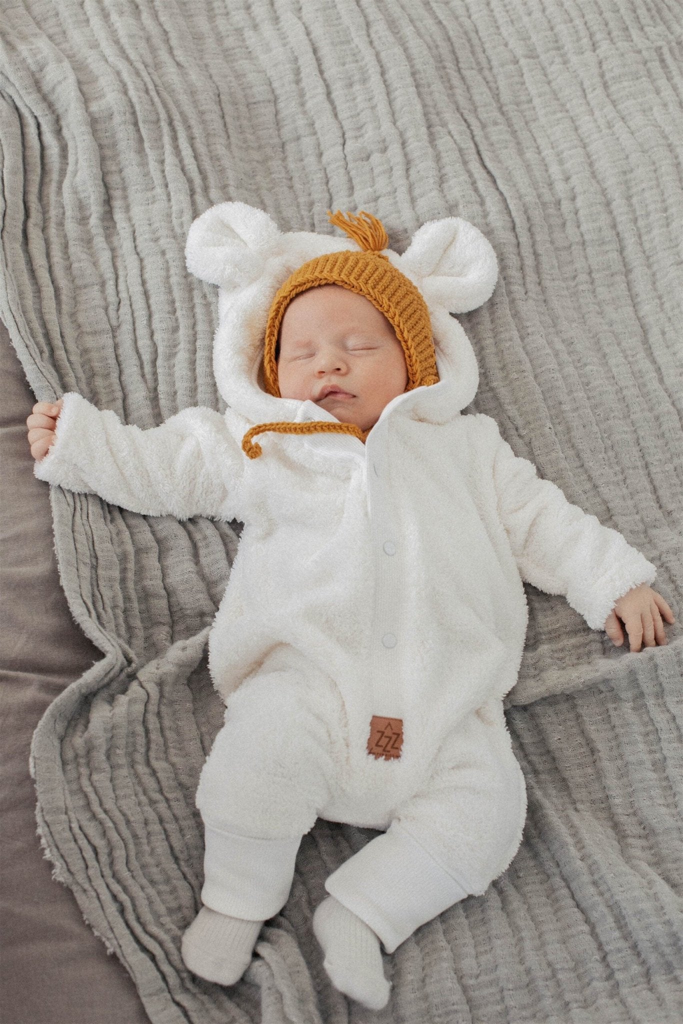 Eared Jumpsuit for Babies and Kids - Fuzzy Ecru - Kindeco