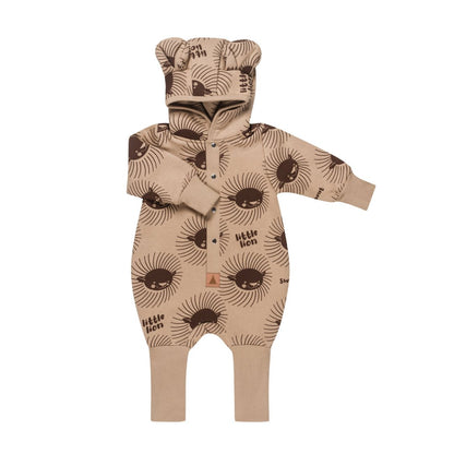 Eared Jumpsuit for Babies and Kids - Lion on Cacao - Kindeco