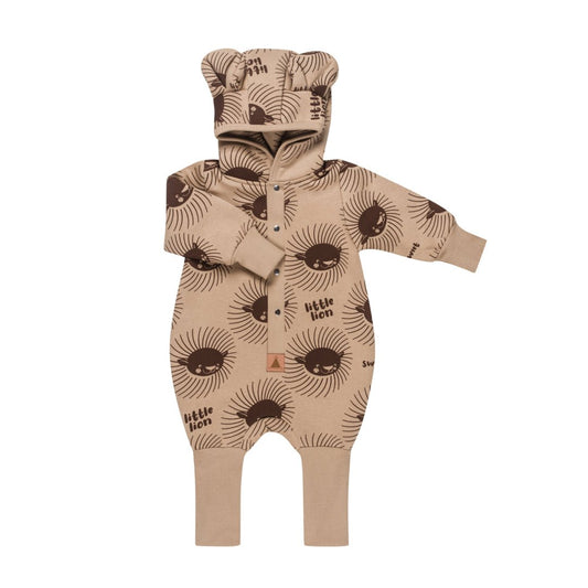 Eared Jumpsuit for Babies and Kids - Lion on Cacao - Kindeco