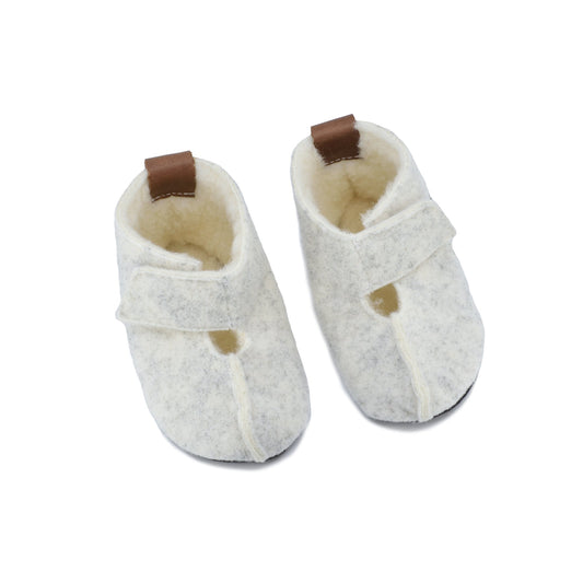 KAKU Kids' Slippers with Sheep's Wool & Felt - White - Kindeco