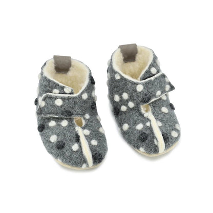 KAKU Natural Sheep’s Wool & Felt Kids’ Slippers - Dotted Grey - Kindeco