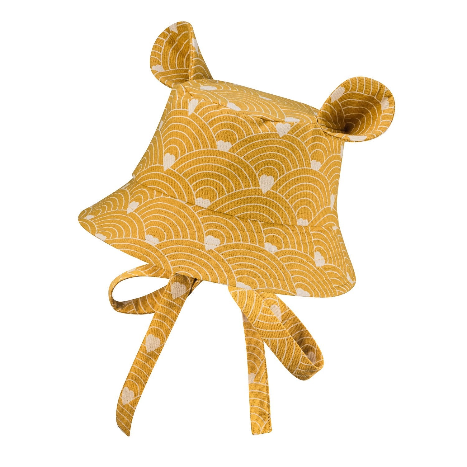 Kids Hat with Ears - Waves on Mustard - Kindeco