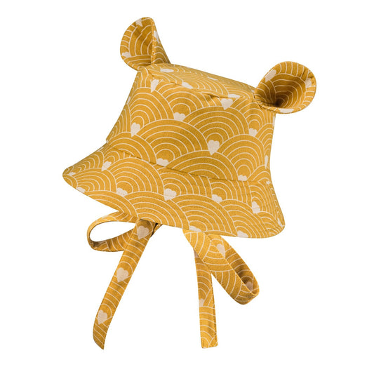 Kids Hat with Ears - Waves on Mustard - Kindeco