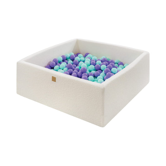 MeowBaby® Boucle White Square Balls Pit 110x110x40cm - 400 Heather Mint Balls - Kindeco