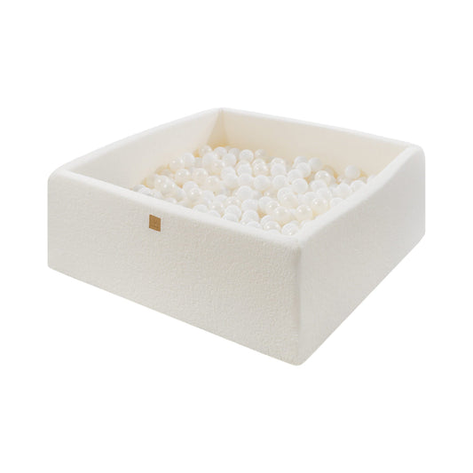 MeowBaby® Boucle White Square Balls Pit 110x110x40cm - 400 White Pearl Balls - Kindeco