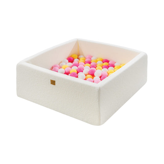 MeowBaby® Boucle White Square Balls Pit 90x90x40cm - 200 Pink White Yellow Balls - Kindeco