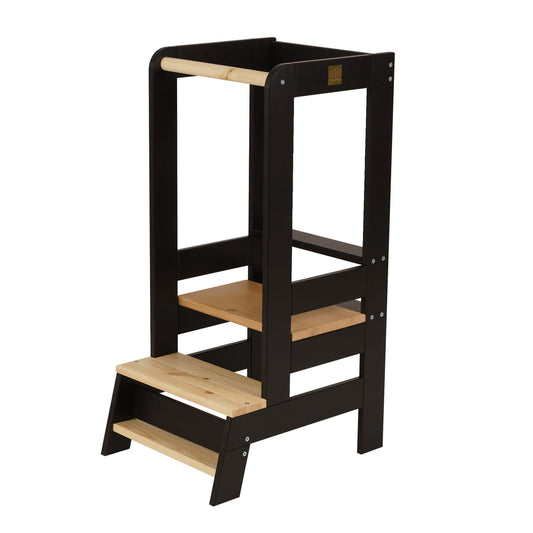 MeowBaby Wooden Kitchen Helper for Children - Black - Kindeco