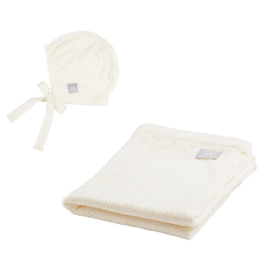 Merino Wool Baby Gift Set - Blanket & Bonnet (LOVE Collection) - Kindeco