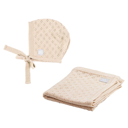Merino Wool Baby Gift Set - Blanket & Bonnet (LOVE Collection) - Kindeco
