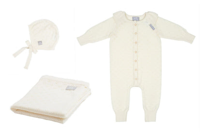 Merino Wool Baby Gift Set - Blanket, Romper & Bonnet (LOVE Collection) - Kindeco