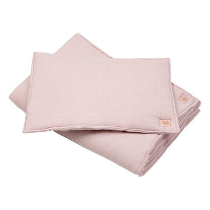 Muslin Baby Blanket + Pillow Set - Baby Pink - Kindeco