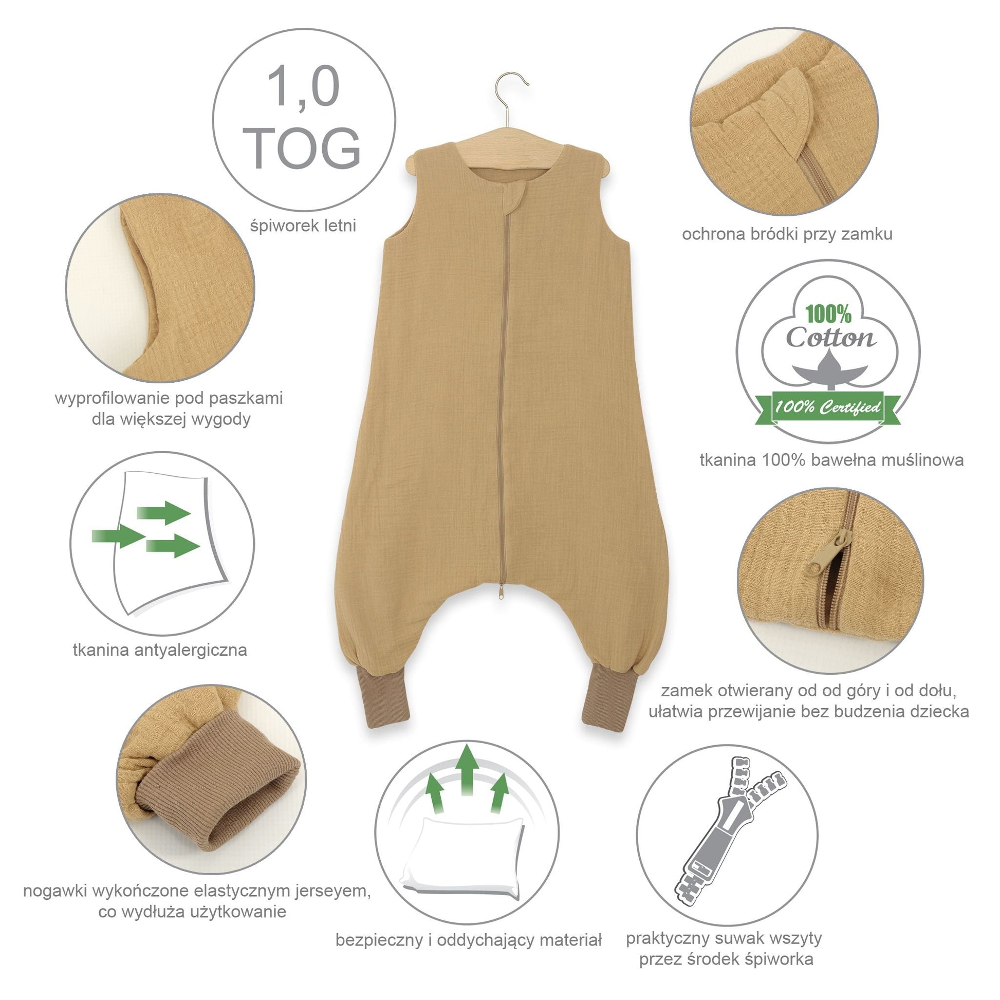 Muslin Baby Sleeping Bag with Legs – Anthracite - Kindeco