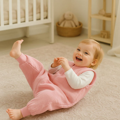 Muslin Baby Sleeping Bag with Legs – Pastel Pink - Kindeco