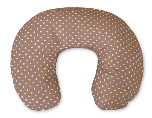 Nursing Croissant Pillow - Hanging Hearts White Dots on Brown - Kindeco