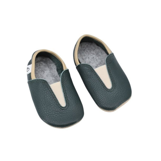 Punsa Kids Barefoot Slippers - Upcycled Leather, Dark Green - Kindeco
